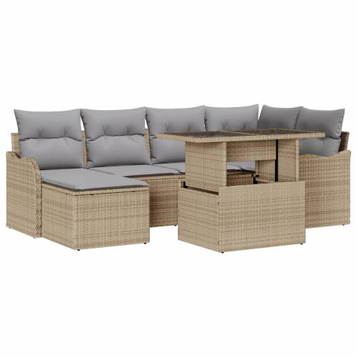 7 Deo Vrtni Sofa Set sa Jastucima Bež Poli Ratan Cijena