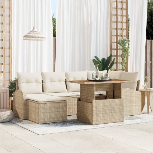 7-dijelni Vrtni Sofa Set s Jastučićima Bež Poli Ratan Cijena