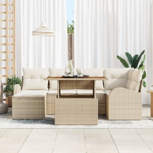 7-dijelni Vrtni Sofa Set s Jastučićima Bež Poli Ratan Cijena
