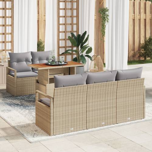 set od 6 vrtnih sofa s jastučićima Bež poli ratan Cijena