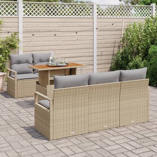 set od 6 vrtnih sofa s jastučićima Bež poli ratan Cijena