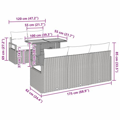 set od 6 vrtnih sofa s jastučićima Bež poli ratan Cijena