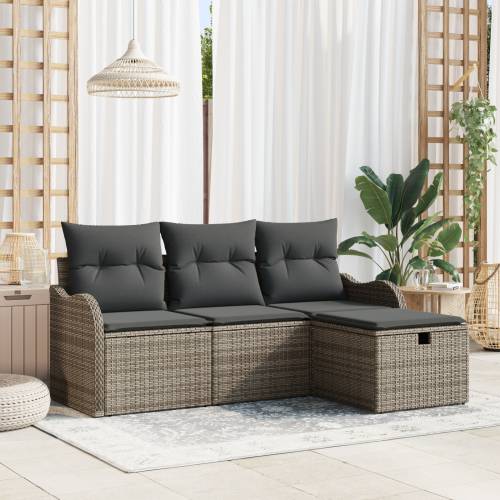 4-dijelni vrtni sofa set s jastučićima siva poli ratan Cijena