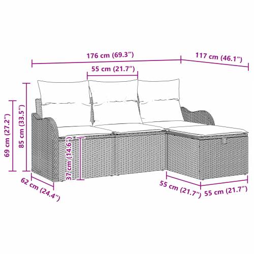 4-dijelni vrtni sofa set s jastučićima siva poli ratan Cijena