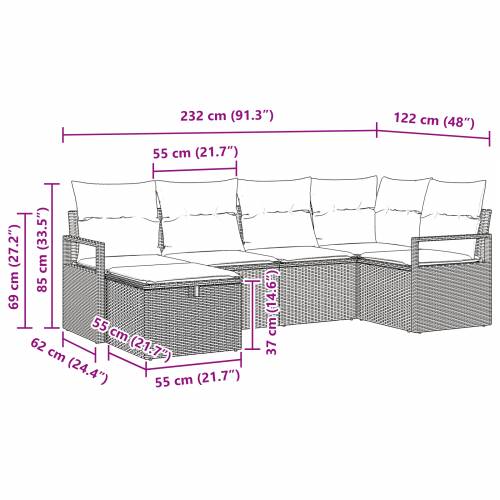 set od 6 komada vrtnih sofa s jastucima crni poli ratan Cijena