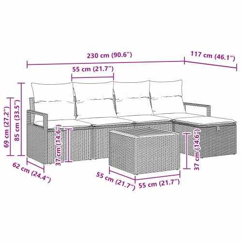 set 6 delova vrtnih kauča sa jastučićima bež poli ratan Cijena