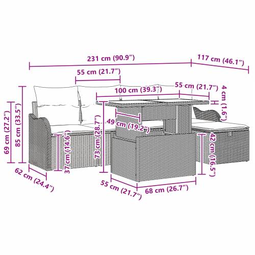 set od 6 komada vrtnih sofa s jastucima crni poli ratan Cijena