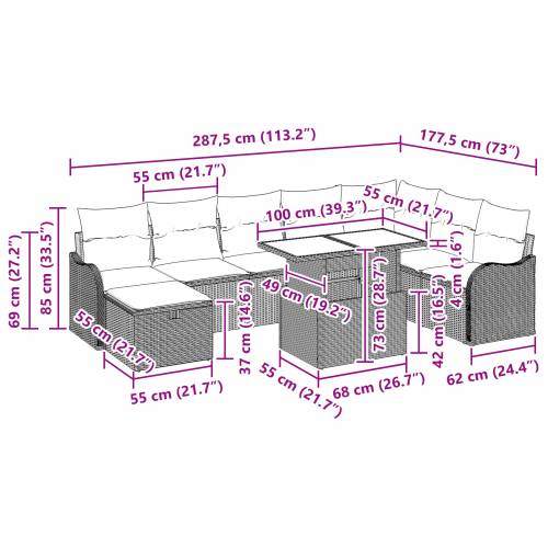 9-komadni set vrtnih sofa s jastučićima smeđa poli ratan Cijena