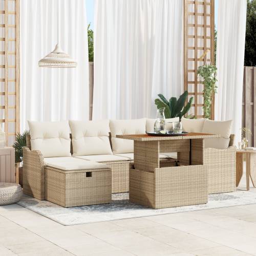 Set od 7 Vrtnih Sofa s Jastučićima Bež Poli Ratan Cijena