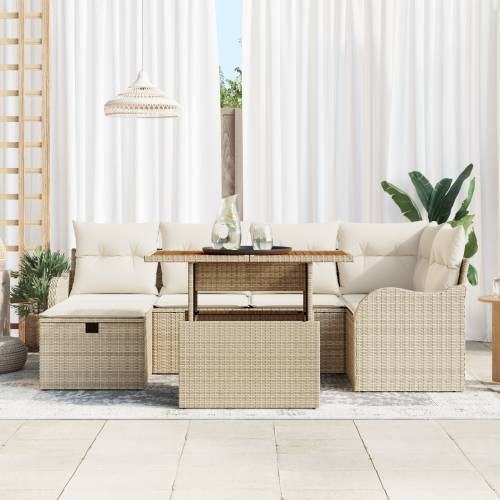 Set od 7 Vrtnih Sofa s Jastučićima Bež Poli Ratan Cijena