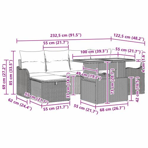 Set od 7 Vrtnih Sofa s Jastučićima Bež Poli Ratan Cijena