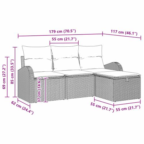 Vrtna garnitura - 4-dijelni set vrtnih sofa s jastucima crni poli ratan Cijena