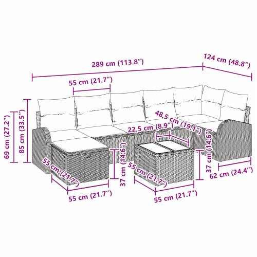 8-dijelni set sofe za vrt s jastučićima sivi poly rattan Cijena