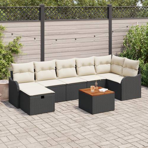 8-dijelni vrtni sofa set s jastučićima crni poli ratan Cijena