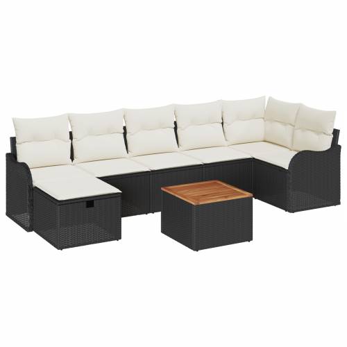 8-dijelni vrtni sofa set s jastučićima crni poli ratan Cijena