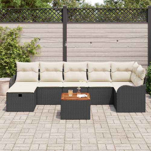 8-dijelni vrtni sofa set s jastučićima crni poli ratan Cijena