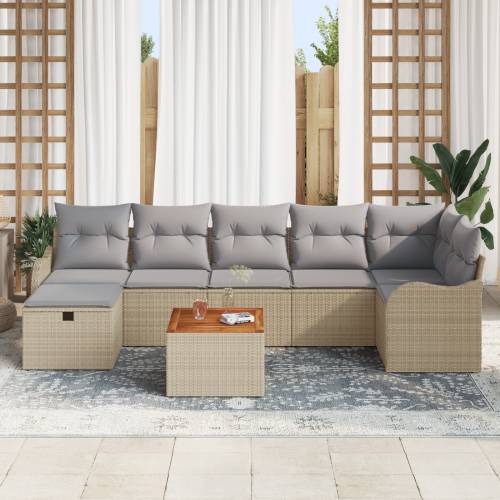 Vrtna garnitura - 8-dijelni set vrtnih sofa s jastučićima bež poli ratan Cijena