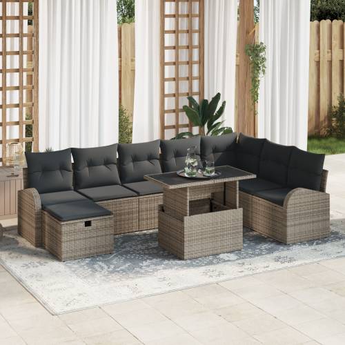 9 komadni set sofas za vrt s jastučićima siva poli ratan Cijena