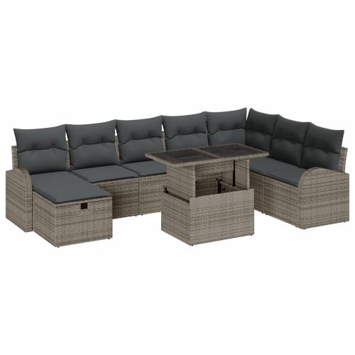 9 komadni set sofas za vrt s jastučićima siva poli ratan Cijena
