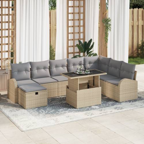 9-komadni vrtni sofa set s jastučićima bež poli ratan Cijena