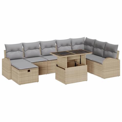 9-komadni vrtni sofa set s jastučićima bež poli ratan Cijena