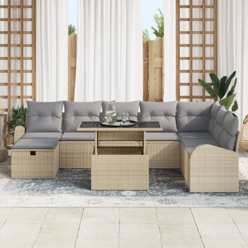 9-komadni vrtni sofa set s jastučićima bež poli ratan Cijena