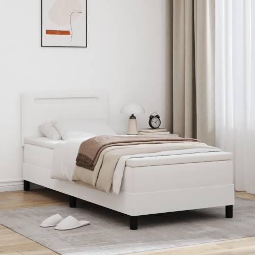 Box Spring krevet s madracem u bijeloj boji, jednomjesto, umjetna koža Cijena
