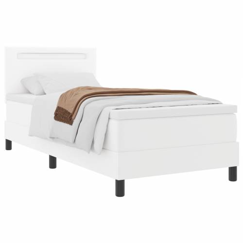 Box Spring krevet s madracem u bijeloj boji, jednomjesto, umjetna koža Cijena