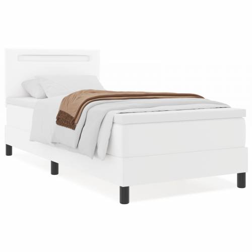 Box Spring krevet s madracem u bijeloj boji, jednomjesto, umjetna koža Cijena