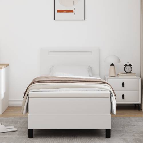 Box Spring krevet s madracem u bijeloj boji, jednomjesto, umjetna koža Cijena