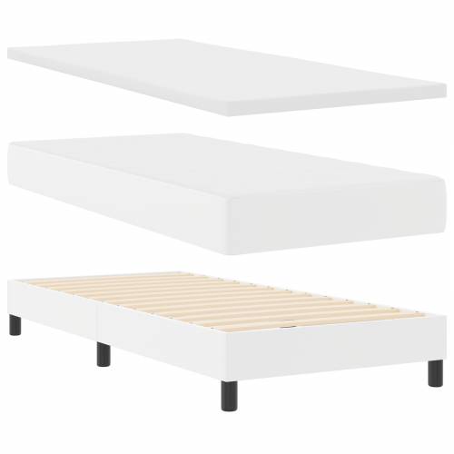 Box Spring krevet s madracem u bijeloj boji, jednomjesto, umjetna koža Cijena