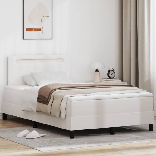 Box Spring krevet s madracem, bijela boja, 120 x 200 cm, umjetna koža Cijena