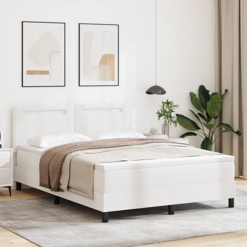 Box Spring krevet s madracem u bijeloj boji, 140 x 200 cm, izrađen od umjetne kože. Cijena