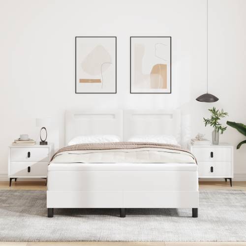 Box Spring krevet s madracem u bijeloj boji, 140 x 200 cm, izrađen od umjetne kože. Cijena
