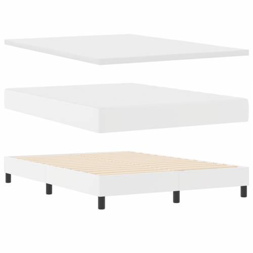 Box Spring krevet s madracem u bijeloj boji, 140 x 200 cm, izrađen od umjetne kože. Cijena