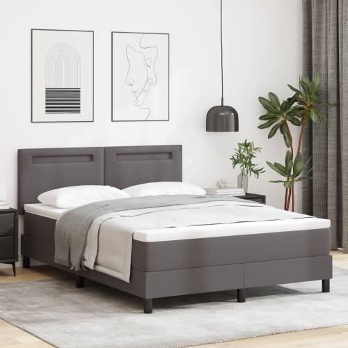 Box Spring krevet s madracem u sivoj - 140 x 200 cm, umjetna koža Cijena