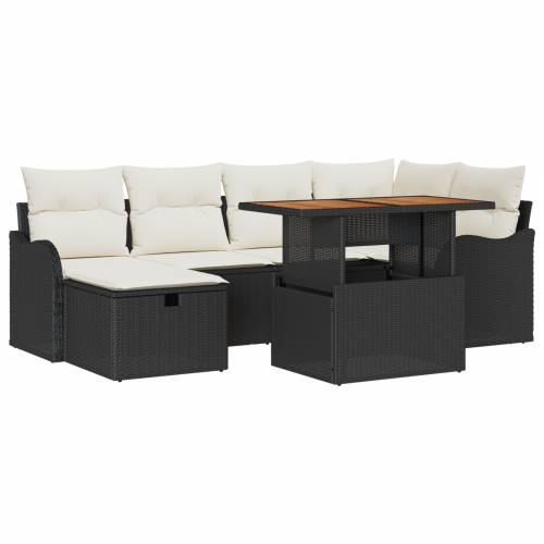 7-dijelni vrtni set sofa s jastučićima crni poli ratan Cijena