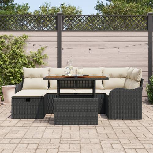 7-dijelni vrtni set sofa s jastučićima crni poli ratan Cijena