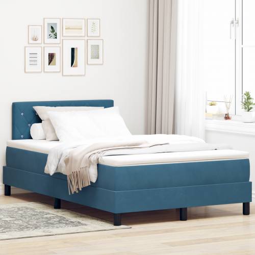 Box Spring Krevet s Madracem Tamnoplava Mala Dupla Baršun Cijena