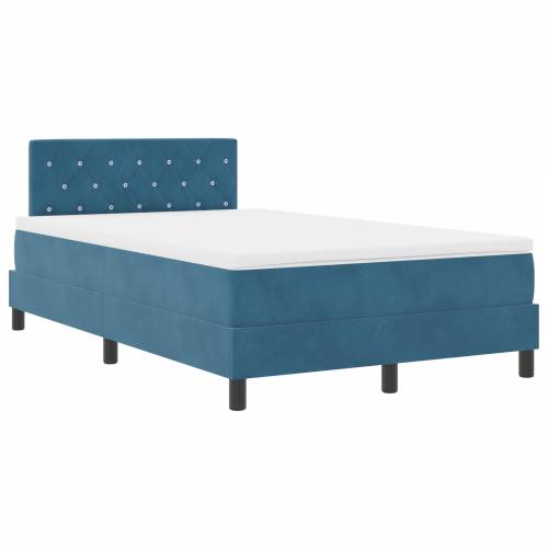 Box Spring Krevet s Madracem Tamnoplava Mala Dupla Baršun Cijena