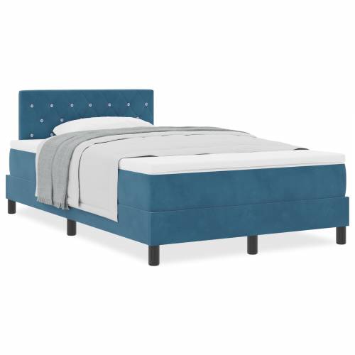 Box Spring Krevet s Madracem Tamnoplava Mala Dupla Baršun Cijena