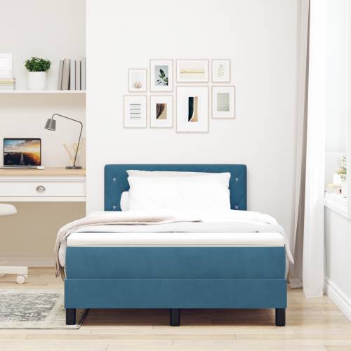 Box Spring Krevet s Madracem Tamnoplava Mala Dupla Baršun Cijena