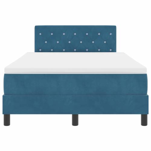 Box Spring Krevet s Madracem Tamnoplava Mala Dupla Baršun Cijena