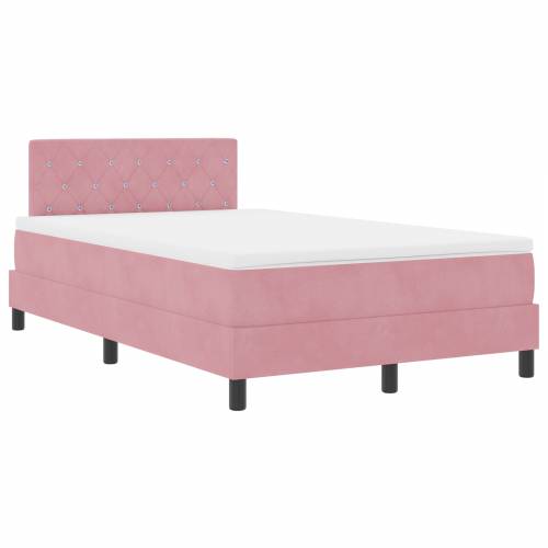 Box Spring Krevet s Madracem Ružičasta Mala Dupla Baršun Cijena