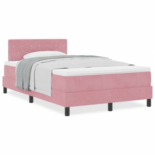 Box Spring Krevet s Madracem Ružičasta Mala Dupla Baršun Cijena