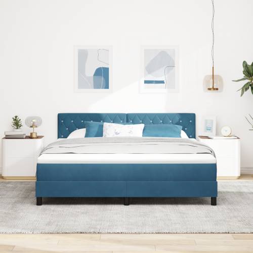 Box Spring Krevet s Madracem Tamnoplavi Super King Baršun Cijena