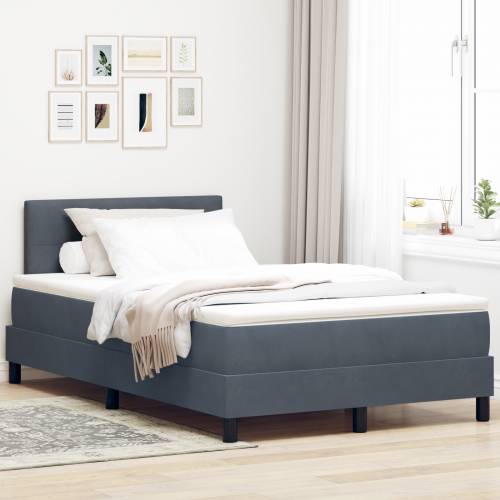 Box Spring krevet s madracem tamno sivi mali dvostruki baršun Cijena