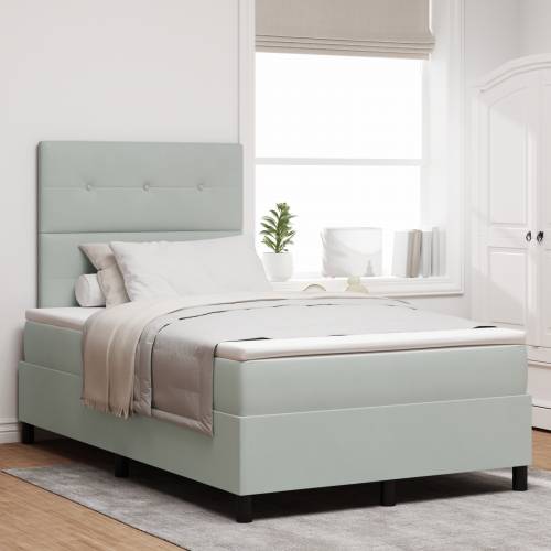Box Spring Krevet s Madracem Svjetlosiva Mala Dvostruka Baršun Cijena