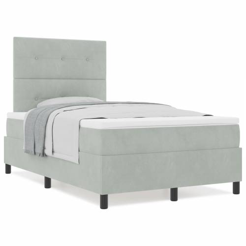 Box Spring Krevet s Madracem Svjetlosiva Mala Dvostruka Baršun Cijena