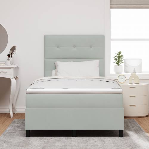 Box Spring Krevet s Madracem Svjetlosiva Mala Dvostruka Baršun Cijena